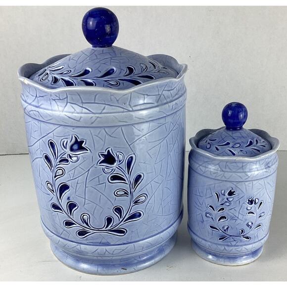 Vintage Lefton Blue Rooster Set Of Ceramic Kitchen Canisters Country Decor - Picture 3 of 8